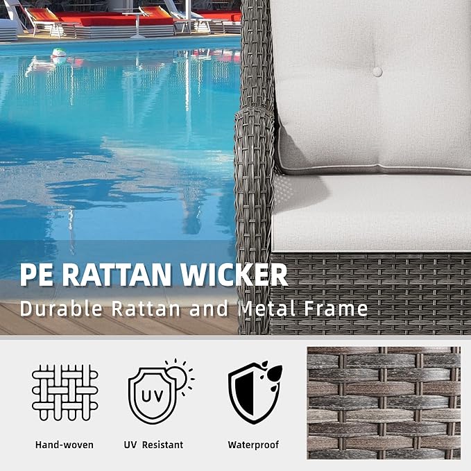5 Pcs Patio Furniture Set with Fire Table-31'' Fire Pit Table, 4 Outdoor Rattan Wicker Conversation Chairs (4 Fixed Chairs) (Beige)