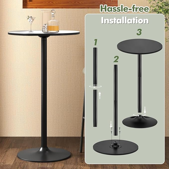 ERGOMASTER Two-in-one Adjustable Height Bar Tables, 24-inch Round Cocktail Table with Sturdy Metal Base, 40"/22" Two Convertible Height High Top Pub Table for Home Bar, Restaurant Bistro (6, Black)
