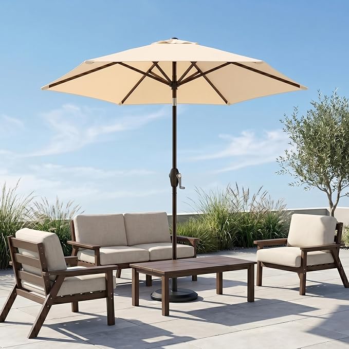 7.5ft Patio Umbrella, Outdoor Table Market Umbrella with Smooth Crank Lift, 6 Windproof Fiberglass Ribs, UPF50+ UV Protection for Deck, Pool, Garden and Backyard