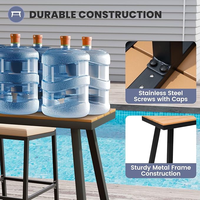 Crestlive Products Outdoor Bar Table, Hot Tub Table, 63'' Patio Bar Height Table with Weather Resistant Waterproof Top for Balcony, Bistro, Garden, Backyard, Poolside, Indoor (Brown)