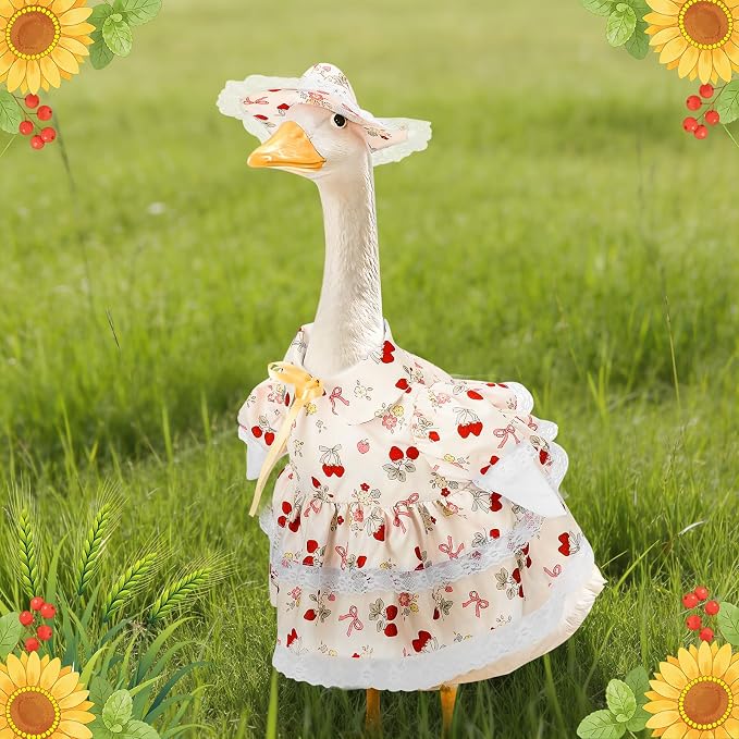 Porch Goose Outfit, 23" Porch Goose Clothes with Strawberry Skirt and Hat for Spring Summer Party Outdoor Patio