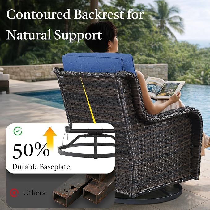 8 Piece High Back Wicker Patio Furniture Set - Patio Conversation Set with 4 Inch Thick Cushions and Deep Seating Swivel Glider Chairs Set of 4 & Outdoor Couch for Porch Deck Yard Pool