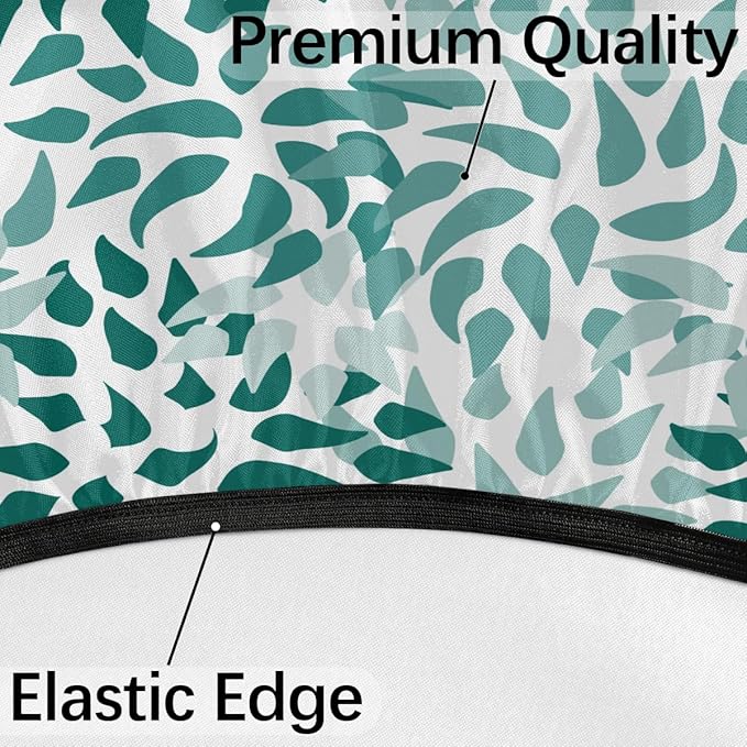 Fitted Round Tablecloth with Umbrella Hole and Zipper Abstract Nature Outdoor Elastic Table Cloth 45"-56" Oil-Proof Waterproof Green Nature Patio Table Cover for Picnic Party