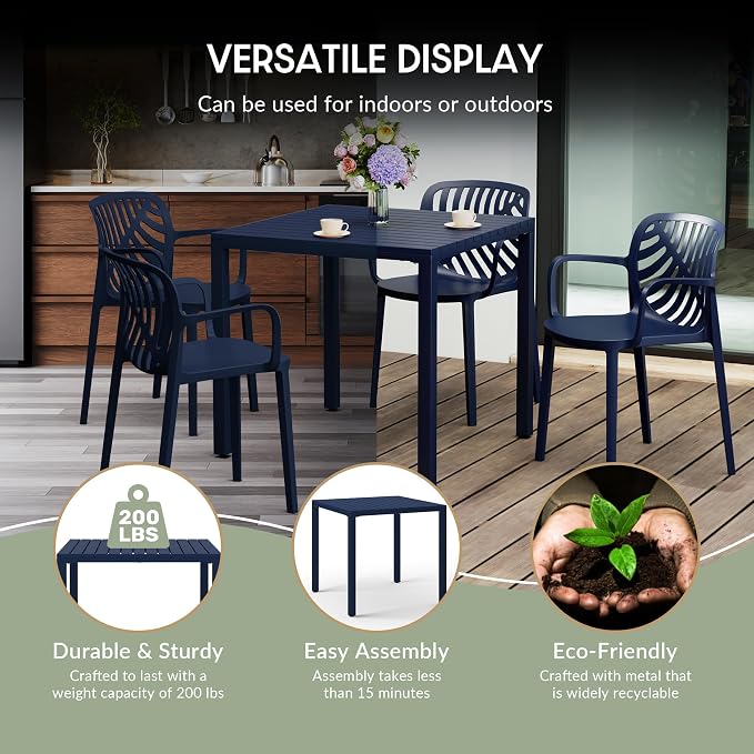 WestinTrends Playa 31.5" Iron Metal Frame Outdoor Square Patio Dining Table, Navy Blue