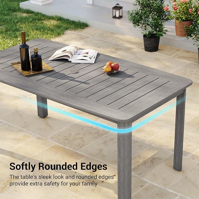 5-Piece HDPE Outdoor Dining Set for 4, Outdoor Table and Chairs | Weather Resistant Patio Table and Textilene Chairs set, Square Table with Umbrella Hole for Garden, Backyard and Lawn, Grey