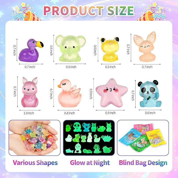 EKisemio 120Pcs Mini Resin Animals Blind Bags, Glow Mystery Figures Bags | Luminous Animals Figures Variety Pack , Glow in The Dark Designs, for Kids’ Collecting, Hide Games, Classroom Rewards