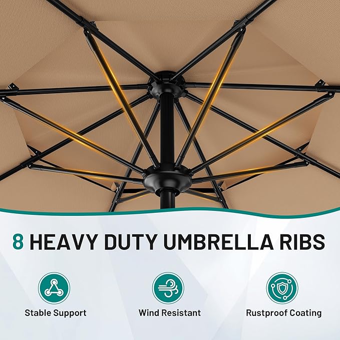 AreShark 12ft 2-Tier Patio Umbrella with Valance - Outdoor Umbrella Waterproof UV Protection, Market Table Umbrella w/ 8 Sturdy Ribs&Crank for Pool, Backyard, Garden(Beige)