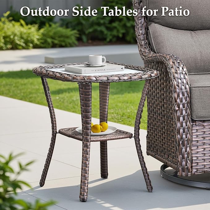 Luxury 10 Pieces Patio Furniture Set, Wicker Swivel Rocker Patio Chairs with 6" Thick Cushion, Outdoor Wicker Sofa with Coffee Table, All Weather Outdoor Conversation for Garden Porch(Brown/Grey)