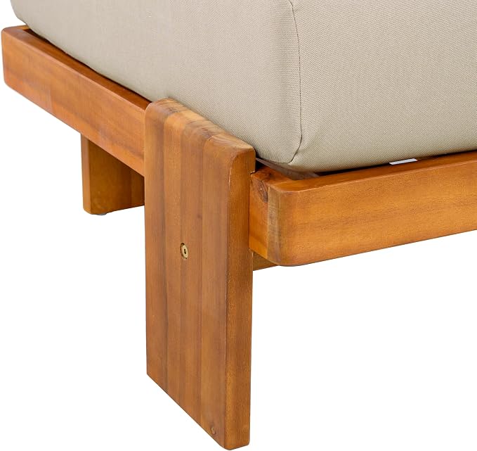Merax Patio Club Chair Set of 2, Acacia Wood Frame with Waterproof Cushions & Round Backrest for Garden, Deck & Balcony, Light Brown+Teak