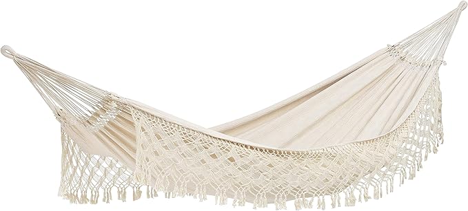 BYER OF MAINE Paradiso Hammock, Authentic Brazilian, Boho Style Natural, Recycled Cotton/Polyester Blend, Double, 142" L x 68" W, Holds up to 400lbs