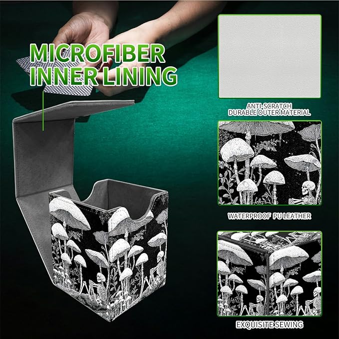 Dark Mushroom Card Deck Box for MTG, Personalized Card Storage Case Fits 120+ Sleeved Cards, Premium Leather TCG Box with Strong Magnetic Closure for Magic, CCG, PTCG, Baseball Cards