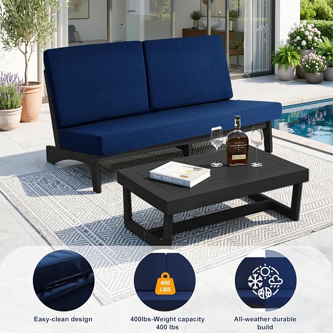 Pia Ricoo 1-Piece Patio Furniture Set, Outdoor Loveseat with 4.5-Inch Thick Cushions, All-Weather Outdoor Sofa for Backyard, Deck, Lawn - Navy/Dark (Split Back)