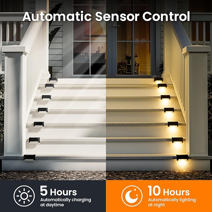 Solar Deck Lights Outdoor 20 Pack Black, Solar Step Lights Waterproof Led Light for Outside Stair, Fence, Yard, Garden, Patio and Pathway(Warm White)