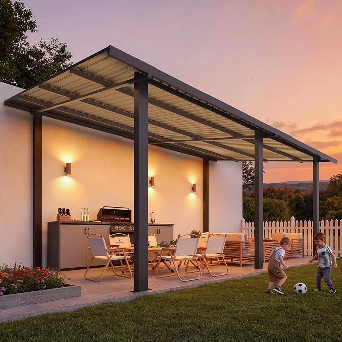 AECOJOY 16' x 10' Outdoor Lean to Hardtop Gazebo for Patio, 10x16 Large Galvanized Steel Wall-Mounted Pergolas and Gazebos Clearance, Metal Patio Roof Awnings for Backyard, Decks