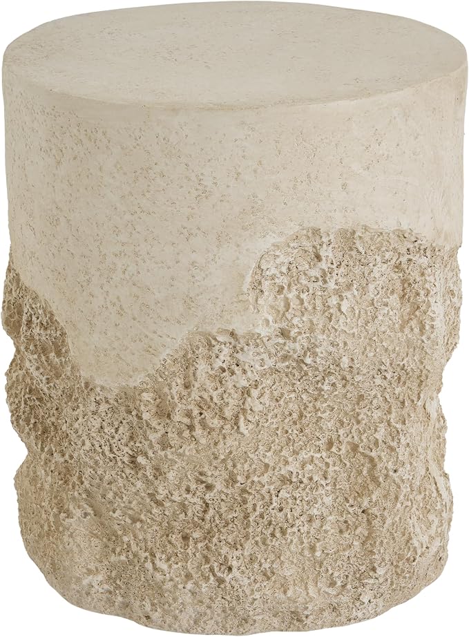 LUMISOL Agnes Outdoor Patio Rugged Coral-Texture Round MGO Side Table, Beige Finish, Organic Neutral Tone Accent for Bohemian & Coastal Homes