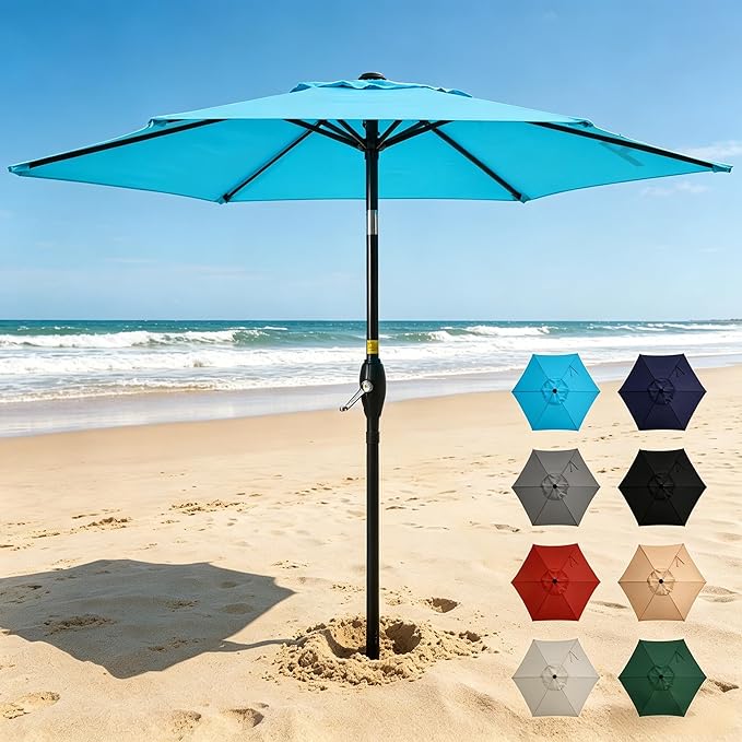 Wisteria Lane Outdoor Patio Umbrella, 7.5' Patio Umbrella, Market Umbrella, Large Outdoor Umbrella, Metal Pole Umbrella with Push Button Tilt and Crank, Polyester Canopy