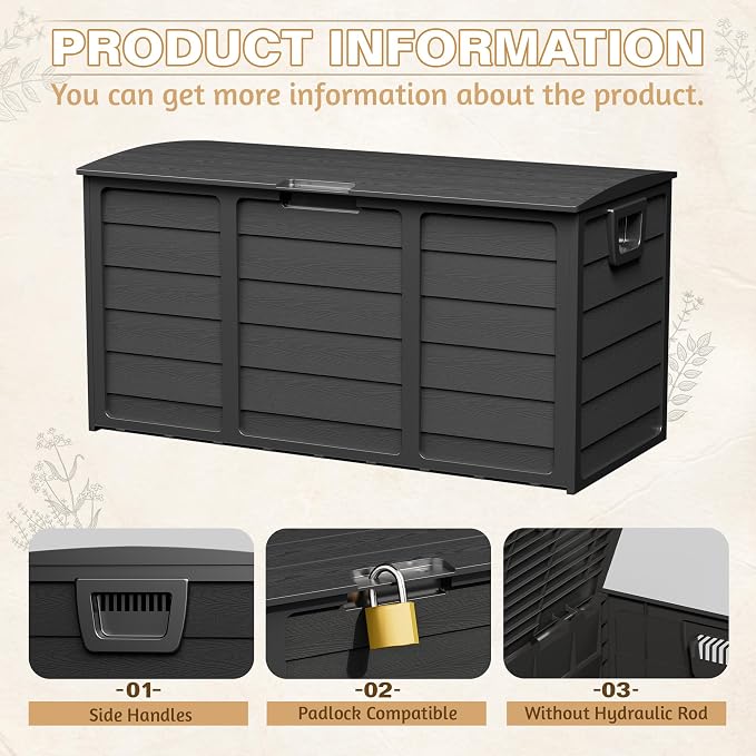 75 Gallon Outdoor Deck Storage Box - Heavy Duty Resin Container with Lockable Lid & Handles for Patio, Garden, Yard - Weatherproof (Black)