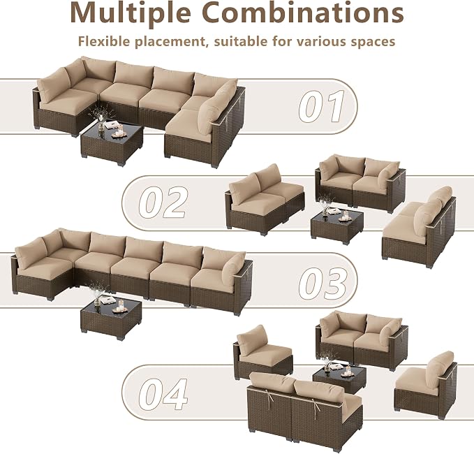 LOUVIXA 7 Piece Outdoor Patio Furniture Set, Outdoor Sectional Sofa, Wicker Rattan Patio Furniture, Patio Conversation Set with Coffee Table & Cushions