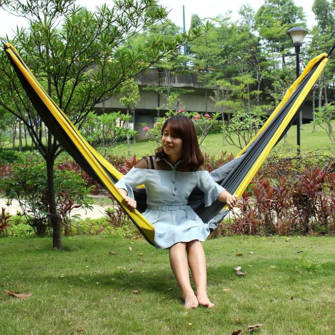 Ruilogod Beach Yard, Parachute Nylon, Double Nest, Swing, Relaxing Bed, Lightweight Portable, Hanging, Hammock with, Carabiners Gray Yellow (id: 39c f39 bfb f3b 94b