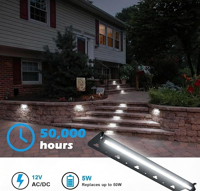 12inch Retaining Wall Lights 5W LED Hardscape Paver Lighting,5000K Daylight White Waterproof Outdoor Step Lights,12V AC/DC Low Voltage Landscape Lighting-8Packs