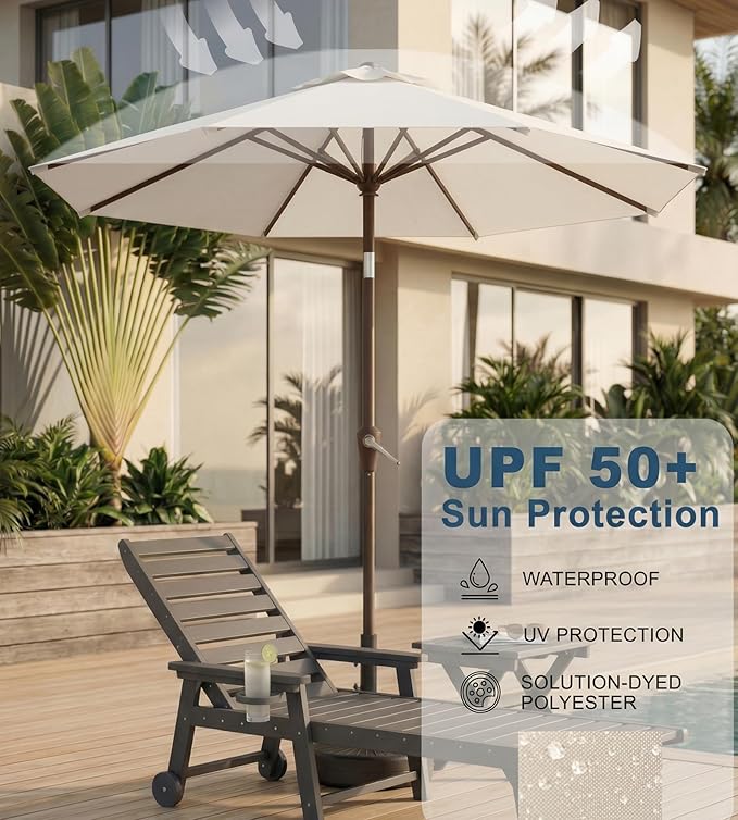 10FT Patio Umbrella, Outdoor Umbrella with Push Button Tilt and Crank, 8 Sturdy Ribs, UV Protection & Waterproof Market Umbrella for Pool, Backyard, Beach,Deck (Cream White)