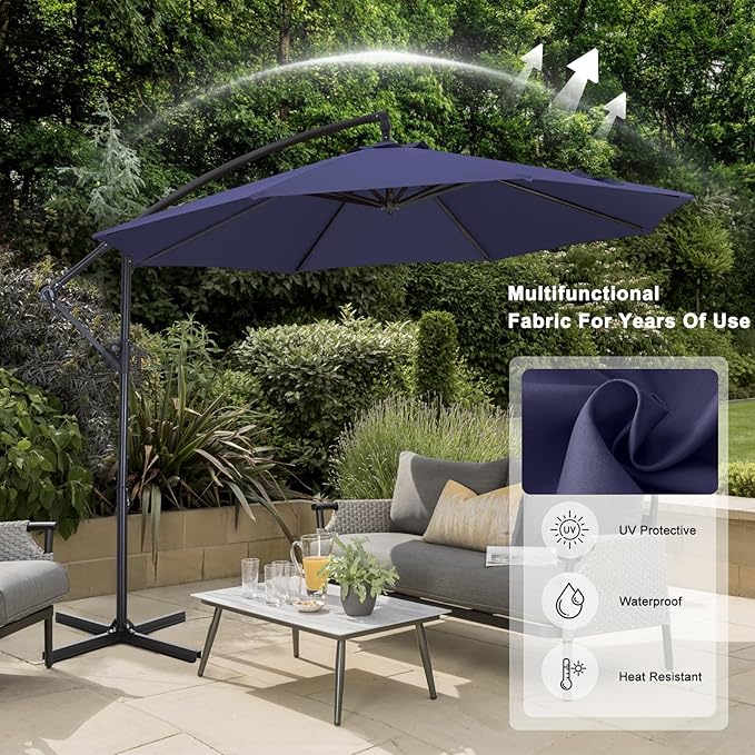 ABCCANOPY 10FT Cantilever Patio Umbrella with base included, 360° Rotation Outdoor Offset Umbrella for Backyard, Deck, Poolside (Tibetan Blue)
