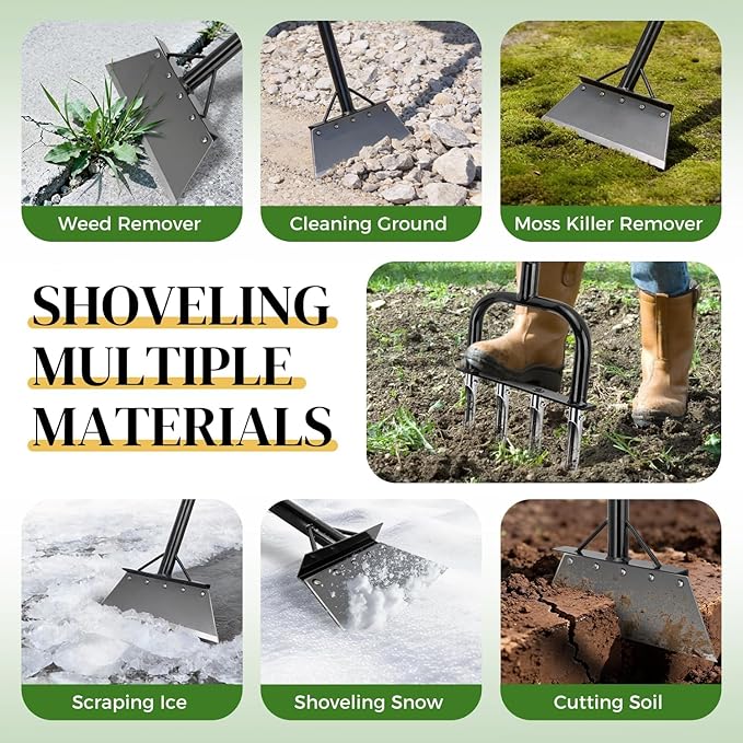 2-in-1 Lawn Aerator & Weeding Tool Set, SnowShovel - Multifunctional Garden Soil Aerator,Weed Remover, and Snow Shovel for SmallLawns, Tight Corners, and Yard Care
