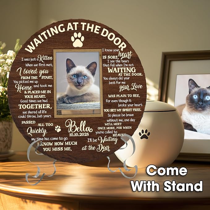 Personalized Pet Memorial Garden Stone for Dogs - Waiting at The Door Dog Memorial Natural Stone with Photo, Condolences Sympathy Gift for Dog Lovers, Pet Loss Gifts, Waterproof for Indoor & Outdoor