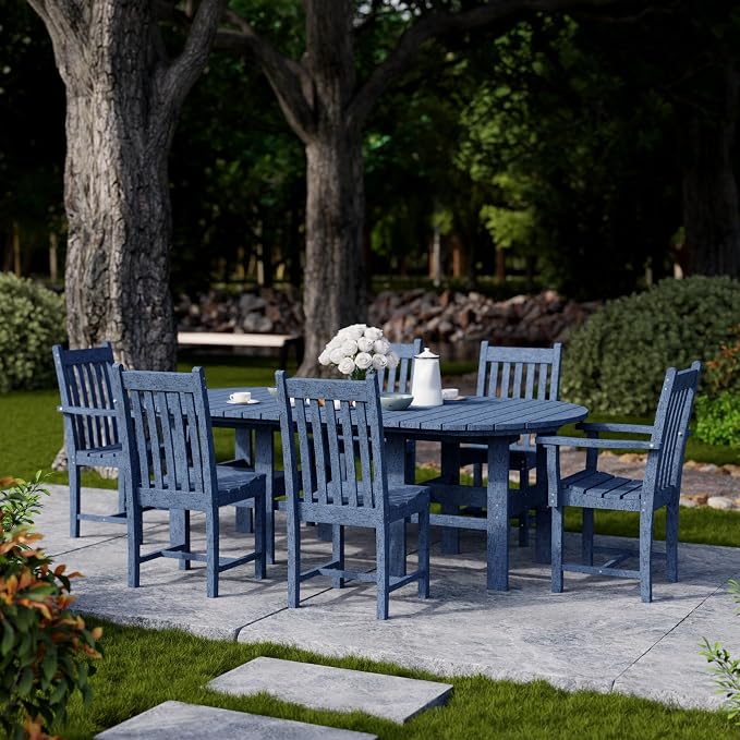 Wildridge Classic 7-Piece 44"x84" Dining Set, Patriot Blue - Outdoor Weather Resistant Recycled Plastic Furniture for Patio