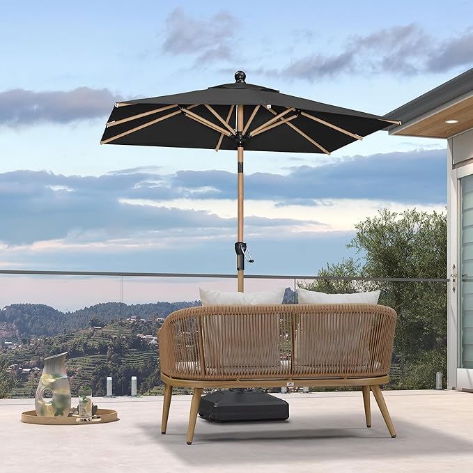 PURPLE LEAF 4' x 6' Market Umbrella Patio Umbrella Outdoor Table Umbrella Aluminum with Push Button Tilt & 8 Sturdy Ribs and Crank Rectangular for Pool Backyard Beach, Black