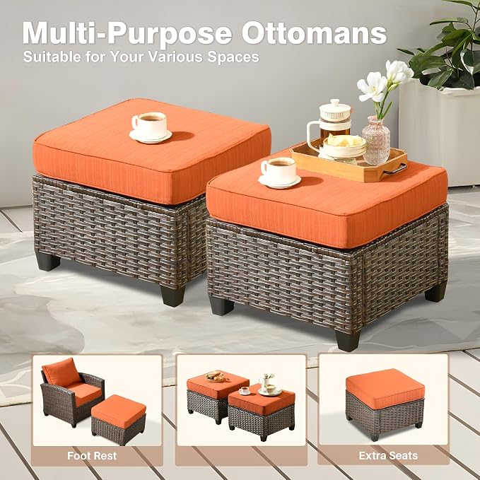ovios 6 Pieces Patio Furniture Set, Outdoor Wicker Sofa Couch with Loveseat Comfy Cushions, All Weather Brown Rattan Conversation Set for Backyard Deck Porch, Orange Red