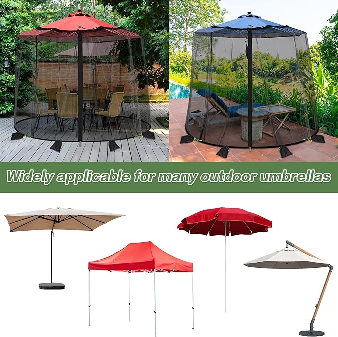 Patio Mosquito Netting - Mosquito net for Patio Garden and Outdoor Umbrellas with Adjustable Elastic Cord and Zipper Umbrella net