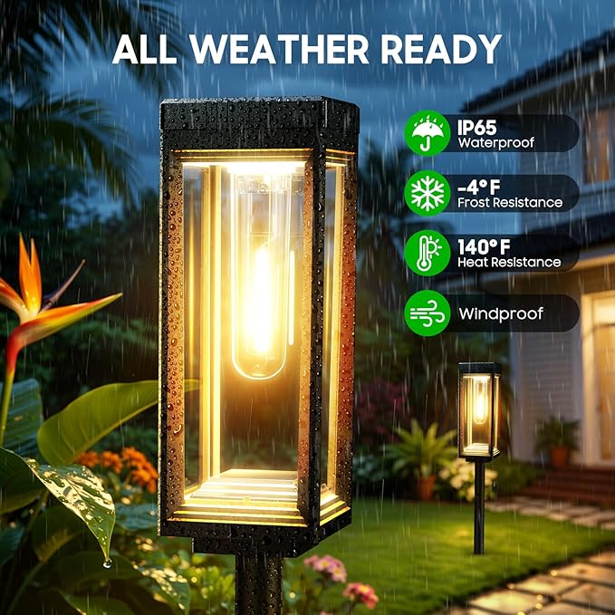 Bright Tall Solar Pathway Lights Outdoor Waterproof, 4 Pack Solar Powered Garden Lights, Auto On/Off, Up to 15Hrs Outdoor Light for Path Yard Walkway Driveway Patio Lawn Decor Landscape