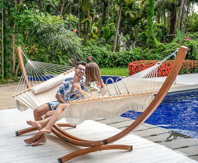 Lazy Daze Hammocks 12 Ft Curved Hammock Stand with Chains, Metal Double Weather-Resistant Steel Heavy Duty Arc Hammock Base 500 LB Capacity for Outside, Patio, Wood Grain