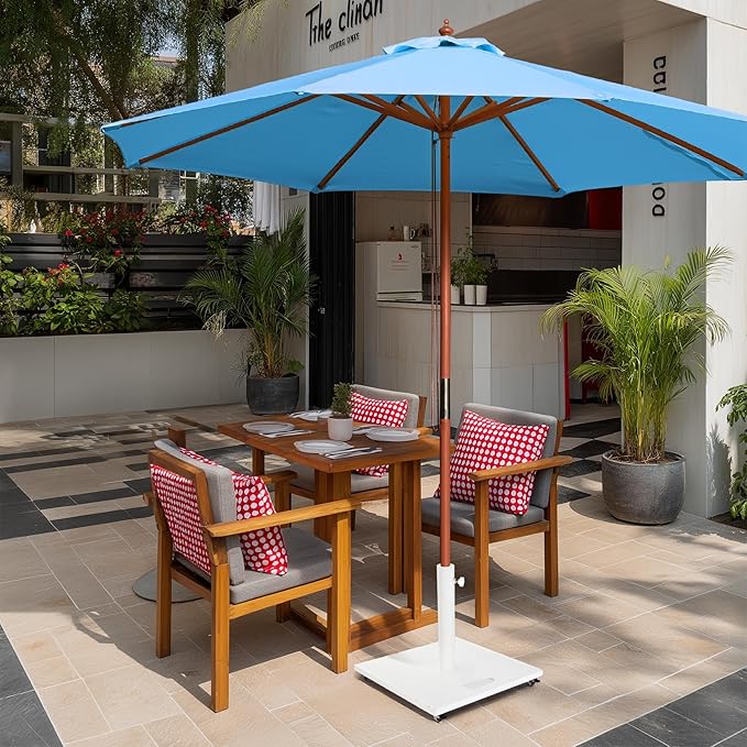 Yescom 9ft Coastal Solid Wood Umbrella Pulley Lift Commercial Base with Wheel Included for Seaside Restaurant Terrace Poolside Beach Club