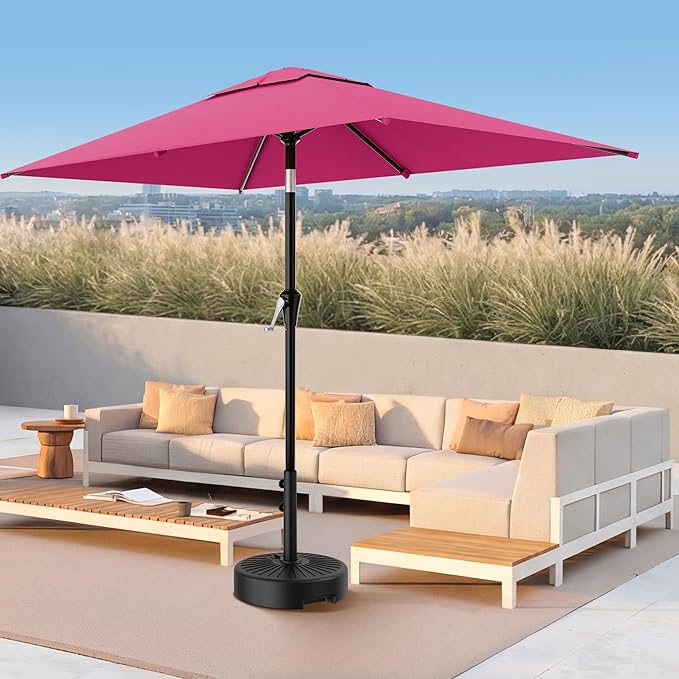 AreShark 6.5' x 10' Rectangular Patio Umbrellas for Outdoor, Outdoor Table Umbrella, Large Outdoor Patio Umbrellas with 6 Sturdy Ribs for Pool, Garden, Deck & Market (Rose Pink)
