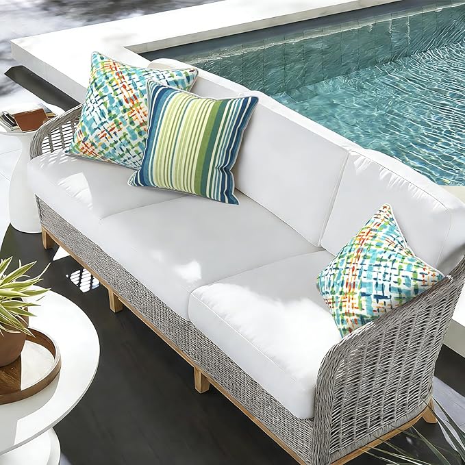 Outdoor Throw Pillow Covers Pack of 2, Decorative Water Repellent Square Pillow Cases with Piping 18x18 Inch, Acapa Opal Geometric