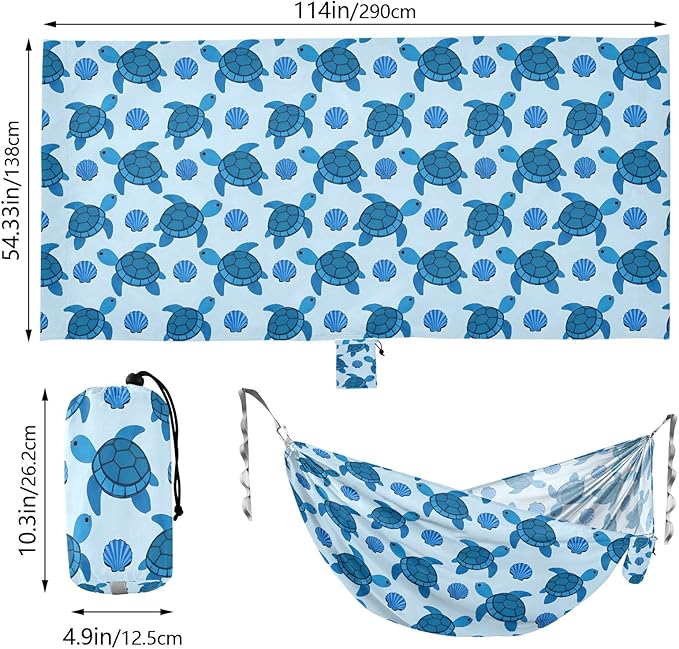 Camping Hammock Outdoor Hammocks for Outside Turtle Blue Beach Trees Portable Lightweight with Pockets Tree Straps Indoor