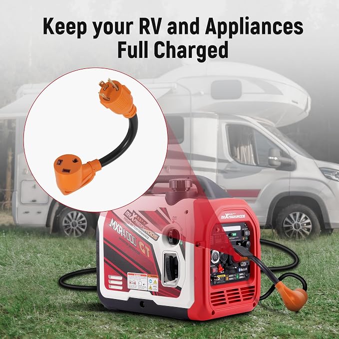 maXpeedingrods 4000 Watt Dual Fuel Inverter Generator with Bluetooth® Control Start with RV Adapter Cord 3 Prong 125V 30 Amp to 30 Amp, NEMA L5-30P to TT-30R