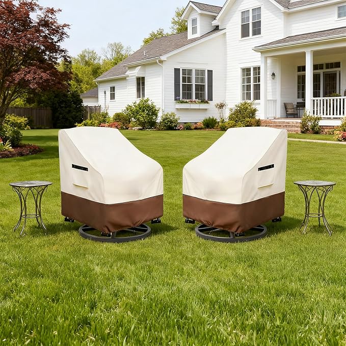 Patio Chair Covers 2 Pack,Swivel Lounge Chair Cover,Waterproof Heavy Duty Patio Furniture Covers for Outdoor Swivel Lounge Chair(32 W x 34 D x 36 H inches) Beige & Brown