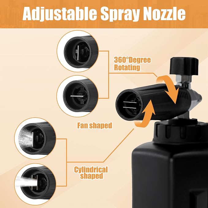PWACCS Pressure Washer Gun with Foam Cannon, 1.5 Liter, 5000 PSI | Short Gun with Swivel, 1/4" Quick Connector, 5 Power Washer Nozzle Tips, Car Wash Foam Gun Kit