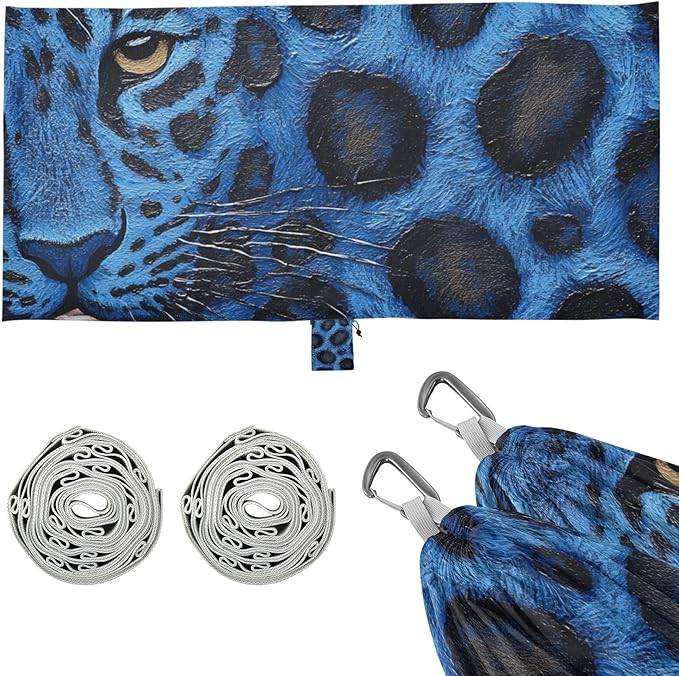Blue Leopard Skin Texture 330lb Capacity Camping Hammock with Tree Straps Rope Hammock for Outside Camping Essentials hamacas para adultos con soporte