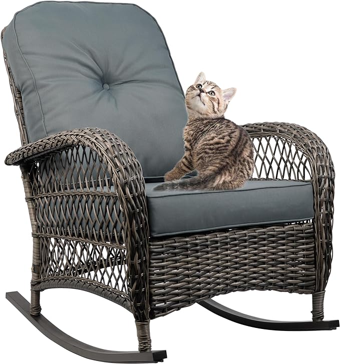 Outdoor Wicker Rocking Chair, All Weather Resin Rattan Wicker Rocking Chairs, for Garden Backyard Lown Porch,1pc,Grey