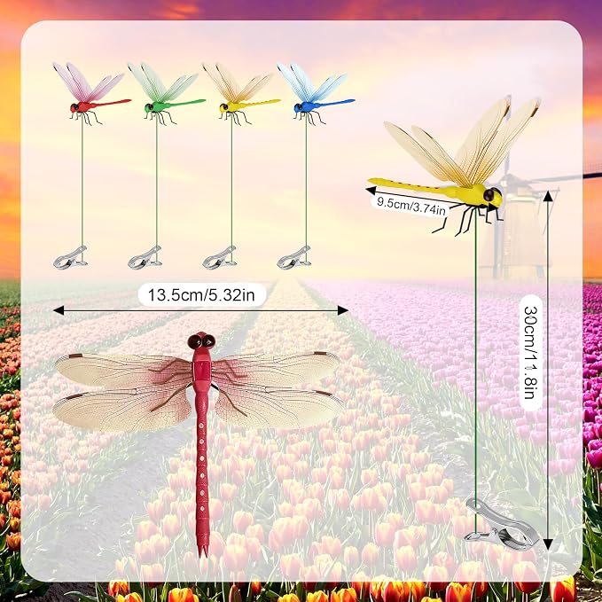 Dragon Fly Clips for Bugs Repel Lent - Lifelike Outdoor Decorative Dragonflies for Patio, Porch, Plants, Yard and Backpack, Waterproof Summer Garden Ornaments（8pcs）