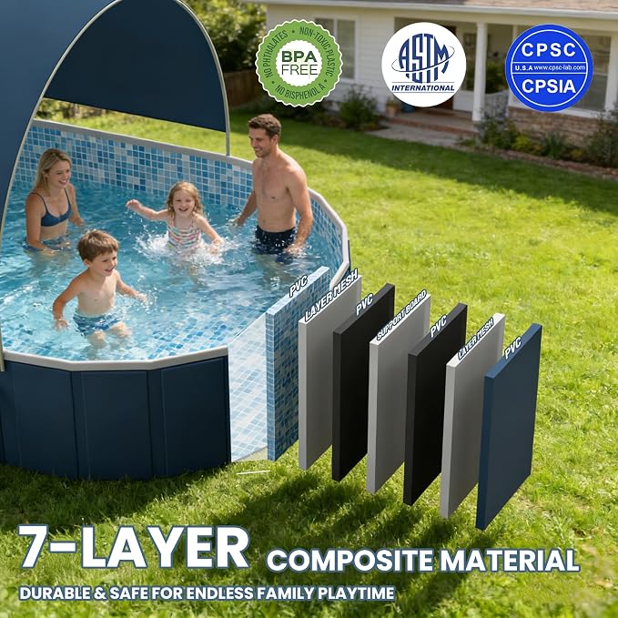 Foldable Pool with Canopy,10FT NonInflatable Above Ground Swimming Pools | Inner Diameter 102"x72"x20", Durable PVC, Oversize Thickened, Easy Setup