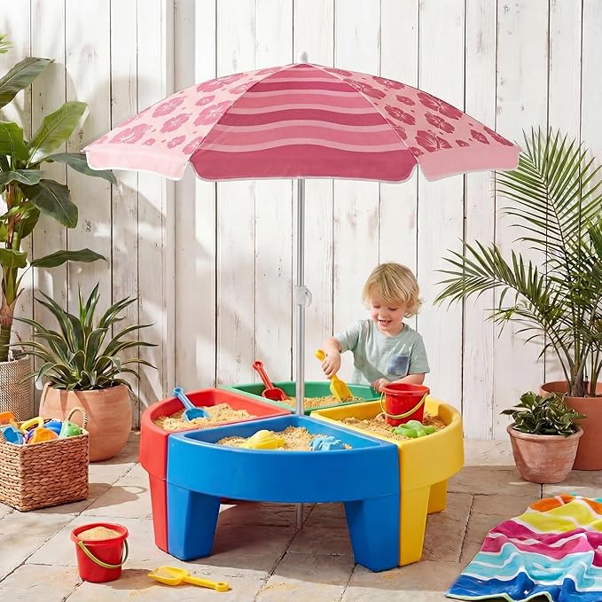 Dansydaisy Beach Umbrella for Water Table, Picnic Table Shade, 47 Inch Replacement Portable Outdoor Umbrella, UV Protection for Sand Play Camping Patio Garden, Tables Not Included