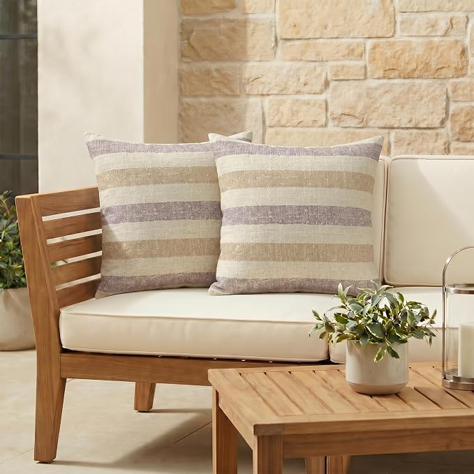 RSH DECOR: Sunbrella Square Throw Pillows Set of 2 | 20" x 20" | Water and Fade-Resistant Performance Fabric | Outdoor Pillow Covers with Down-Alternative Inserts | Made in USA (Paris Lavendar)
