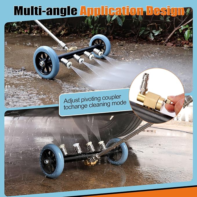 3-in-1 Under Carriage Pressure Washer Attachment, 16 Inch Pressure Washer Undercarriage Cleaner and Water Broom for Power Washer Surface Cleaner with 3 Extension Wands and 8 Nozzles