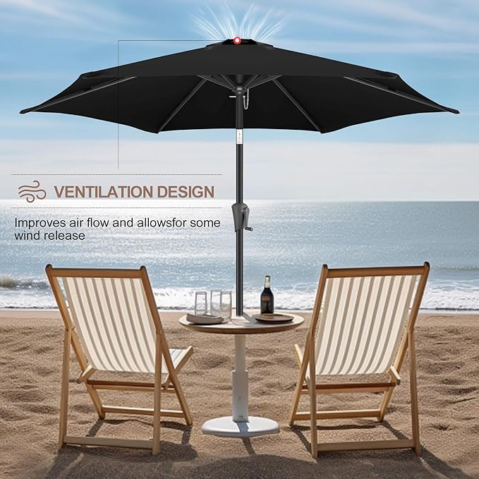 FLAME&SHADE 7.5ft Patio Umbrella - Outdoor Umbrella with Push Button Tilt and Crank for UV Protection, Table Market Umbrella for Garden, Deck, Backyard, Pool and Beach(Black)