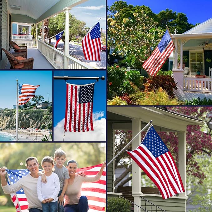 6 Feet Tangle Free Spinning Flag Pole Kit with American Flag (3x5) - Outdoor Flag | Embroidered Stars - Includes Flagpole Bracket - Rust Free (White)